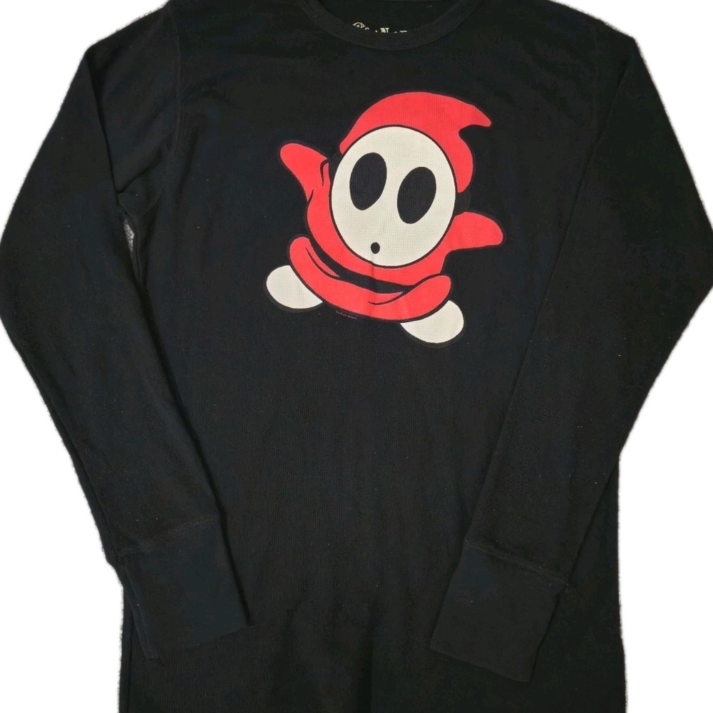 Vintage Shy Guy Super Mario Bros Changes Shirt Mens L Black Long Sleeve Thermal